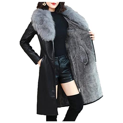 Suncolour trench in pelle da donna giacca da donna in ecopelle invernale calda con collo in pelliccia