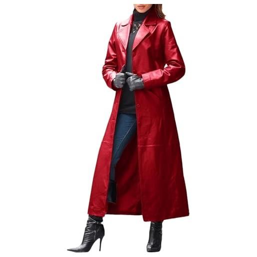 Vhersily cappotto lungo in pu per le donne giacche a vento da donna in finta pelle trench coat wmens lunghezza caviglia con bottoni a tinta unita a tunica risvolto sottile, da motociclista con tasche