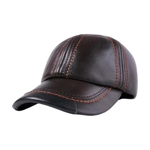 KAKAK cappello in pelle vintage berretto da baseball in pelle da uomo cappello nero da uomo regolabile autunno inverno cappelli con visiera in vera pelle autunno e inverno(dark brown)