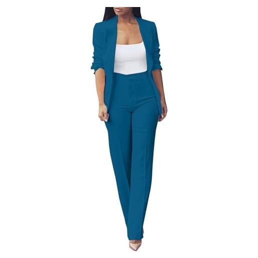 MJGkhiy tailleur donna eleganti pantaloni e giacca sera tuta blazer a maniche lunghe lavoro due pezzi set slim fit cerimonia completo business ufficio tinta unita completi primaverile autunno