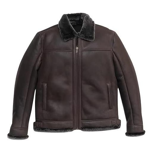 Generic bomber da uomo in pelle di montone - vera pelle di pecora aviatore con collo di pelliccia - inverno caldo capispalla, marrone, l