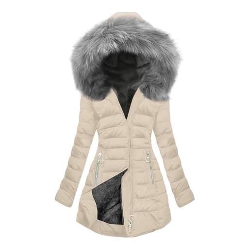 MJGkhiy piumino lungo con cappuccio donna invernale elegante pile giacca imbottita leggero antivento giubbotto lunghe curvy caldo cappotto trapuntato comodo piumini con zip casual parka con tasche