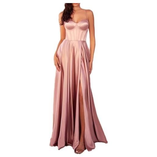 YOUCAI abito lungo da donna elegante con spacco linea ad a vestito da cocktail da sera spaghetti abito da sposa vestiti da damigella, pink, m