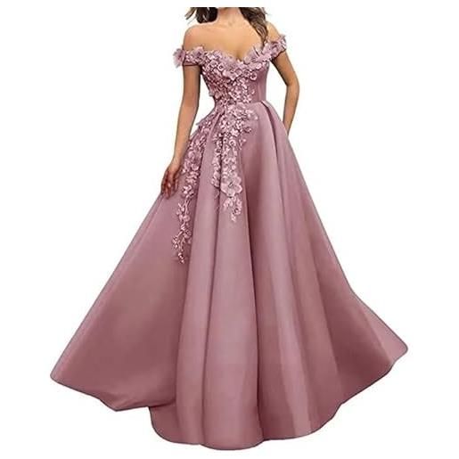 Generico abiti da ballo in tulle abito lungo con spalle scoperte e ricami abiti da sera formali con fiori 3d champagne xs