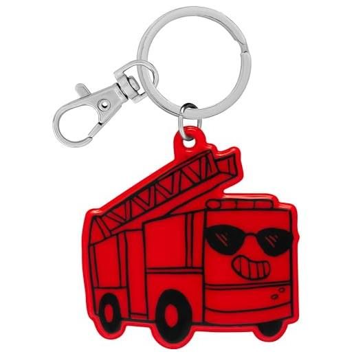 GRUSS & CO riflettore neon con motivo vigili del fuoco, riflettore al neon, ciondolo con anello portachiavi e moschettone, ciondolo riflettente, regalo di compleanno per bambini, inizio della scuola |