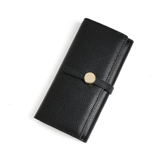 GreatRise portafoglio da donna in formato lungo, in vera pelle, con bottone automatico, 5 scomparti multipli per carte di credito e 1 finestra id, 2 scomparti per banconote, 1 scomparto per monete