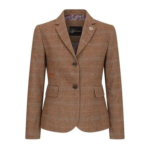 TruClothing blazer da donna misto lana tweed a spina di pesce a scacchi sartoriale giacca country da donna, quercia, 40