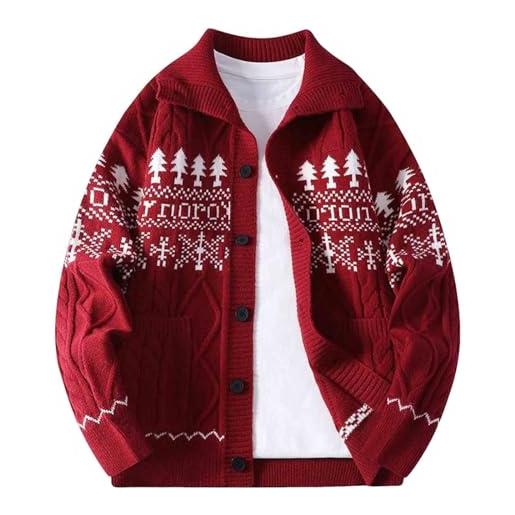 VPQILH maglione natalizio uomo, cardigan maglioni natalizi uomo con bottoni giacca maglioncino risvolto maglioni e felpa natale maniche lunga maglione brutto ugly christmas sweater casual larghe cappotto