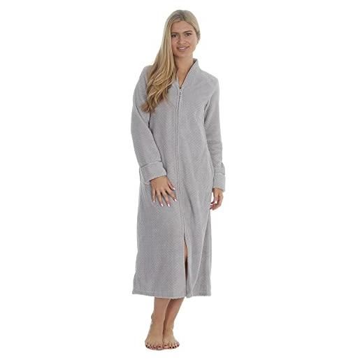 JACK NORTH vestaglia lunga da donna in pile con cerniera a spina di pesce testurizzata senza colletto caldo invernale, grigio, m