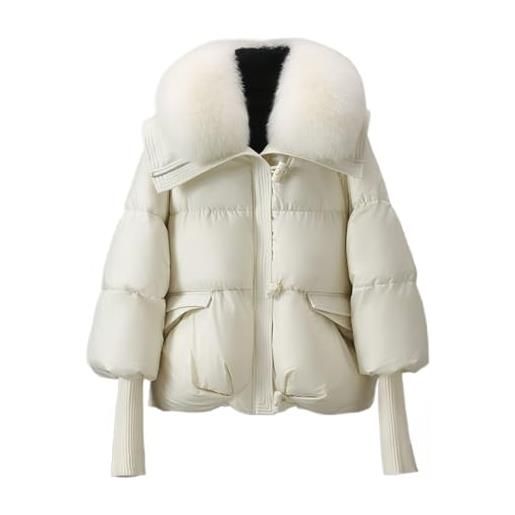 Juankrynord donna inverno grande collare peloso ispessito piumino corto ispessito parka maniche a maglia sciarpa cappotto vento neve giacca invernale caldo imbottito (nero, xxl)
