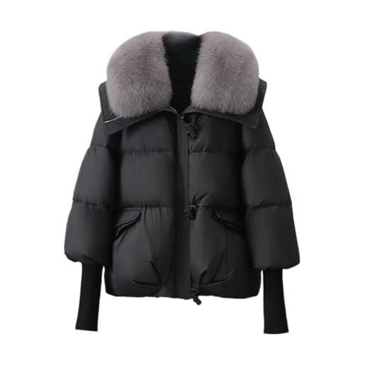Juankrynord donna inverno grande collare peloso ispessito piumino corto ispessito parka maniche a maglia sciarpa cappotto vento neve giacca invernale caldo imbottito (bianco, xl)