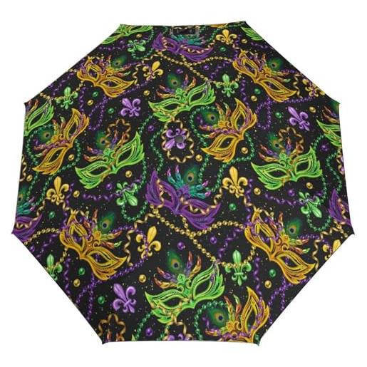 Novastar ombrello compatto per la pioggia, ombrello da viaggio per sole e mardi gras, portatile, 3 ombrelli pieghevoli, per donne e uomini, con elementi essenziali da viaggio