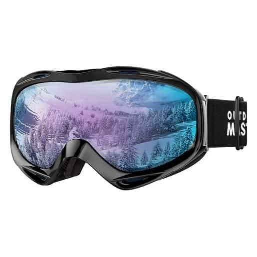 OutdoorMaster otg ski goggles - occhiali da sci/snowboard per uomini, donne e ragazzi - 100% protezione uv (montatura bianca + lente vlt 41% sapphire)