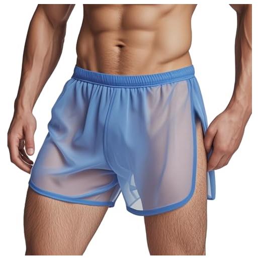ZAIGELUO pantaloncini da uomo, biancheria intima sexy, trasparente, da uomo, in rete, biancheria intima trasparente, larga, traspirante, biancheria da notte, 1 blu, l