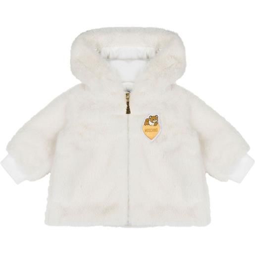 Moschino Kids giacca in finta pelliccia con cappuccio - bianco