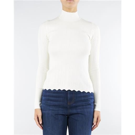 TWIN SET maglia lupetto panna a coste con smerli