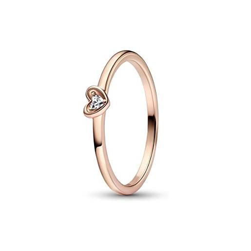 PANDORA anello moments con cuore radiant placcato in oro rosa 14 k con zirconi cubici trasparenti, 54