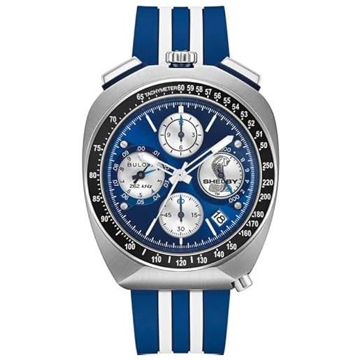 Bulova racer shelby limited edition 98b452 - orologio da uomo cronografo ad alta precisione, 262 k. Hz, 43 mm, quadrante blu, cassa in acciaio, cinturino in gomma, vetro zaffiro