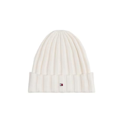 Tommy Hilfiger small flag beanie au0au01526 berretto, white (ancient white), l unisex-bambini e ragazzi