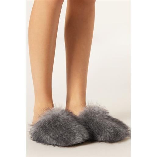 Calzedonia pantofole effetto pelliccia grigio
