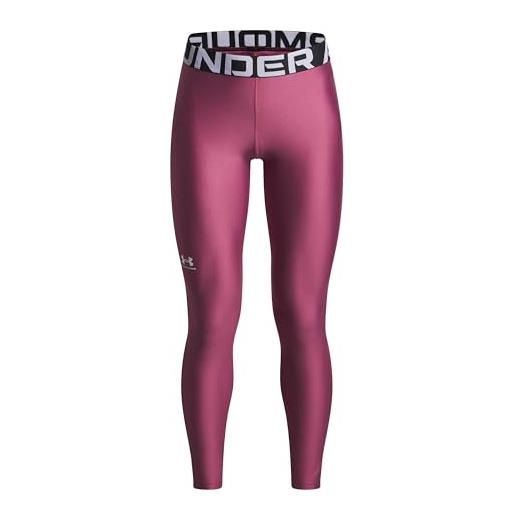 Under Armour bambina heat. Gear legging, leggins sportivi super leggeri per allenamento, educazione fisica e atletica, pantaloni palestra elasticizzati, fuchsia dusk/white, yxs