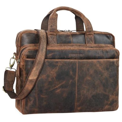 STILORD 'verus' borsa lavoro uomo in pelle portadocumenti in cuoio borsa porta computer 14' borsa ventiquattrore per ufficio grande vintage, colore: seppia - marrone