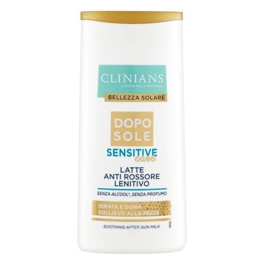CLINIANS | latte lenitivo sensitive doposole, con estratto di avena, bisabololo, niacinamide, burro di karité e succo d'aloe bio, 200ml