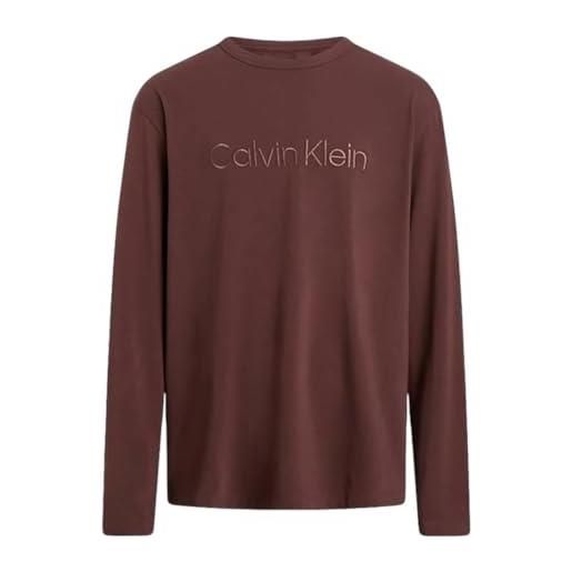 Calvin Klein l/s crew neck 000nm2502e magliette a maniche lunghe, marrone (rum rasin), m uomo