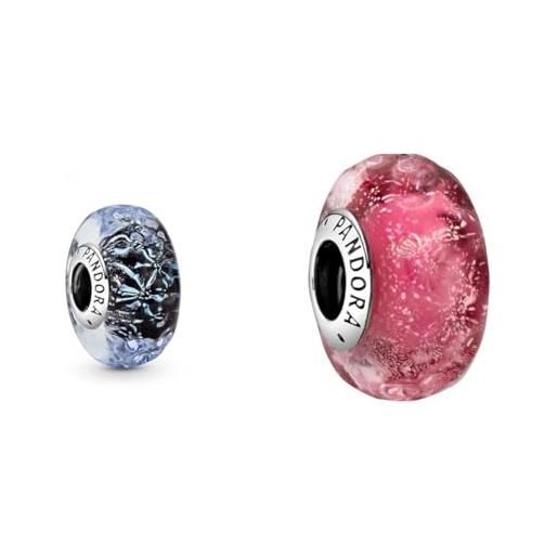 Pandora charm murano blu scuro 798938c00 argento & 798872c00 perla in vetro di murano da donna in argento. 