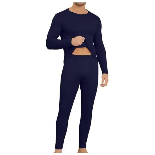 KUYIGO biancheria intima termica da uomo a maniche lunghe top a maniche lunghe da uomo foderato in pile termico top e pantaloni set ad asciugatura rapida, cachi, xxl