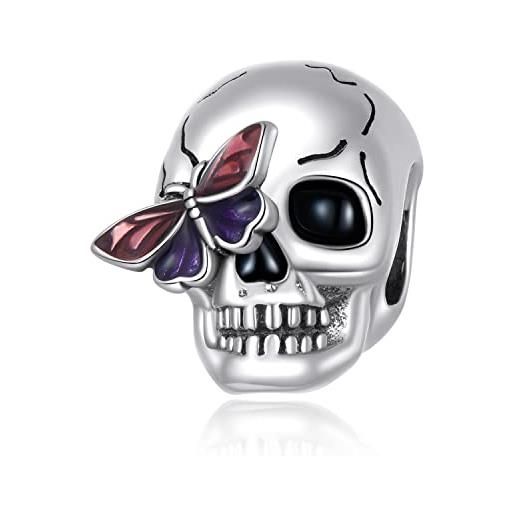 Fanona charms teschio per braccialetti pandora-farfalla gioielli perline charm in argento sterling- halloween giorno regalo per le donne ragazze mamma figlia