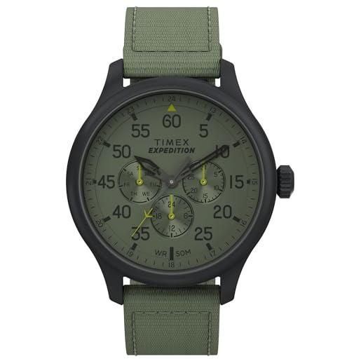 Timex orologio da uomo expedition field da 43 mm, cinturino verde, quadrante verde, cassa nera tw4b31000