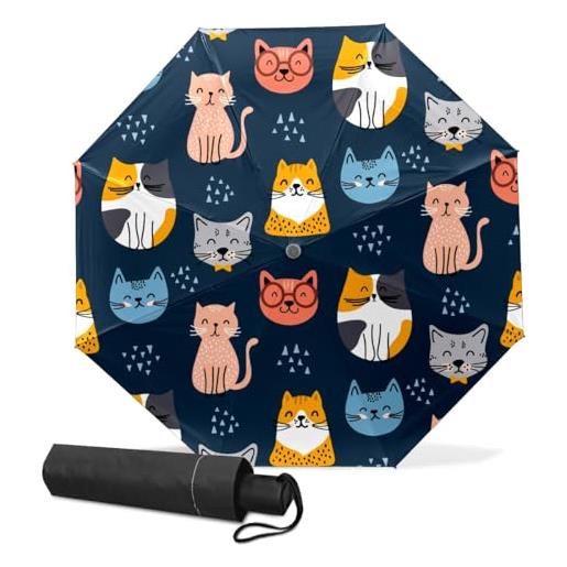 GISPOG ombrello pieghevole automatico, grazioso gatto animale impermeabile compatto sole e pioggia ombrello da viaggio per donne e uomini, colore unico, taglia unica