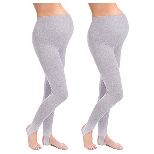 Futuro fashion - 2 leggings in caldo cotone premaman, lunghezza intera, con interno in pile, per inverno, autunno, gravidanza, confezione da 2 ashen/ashen 42