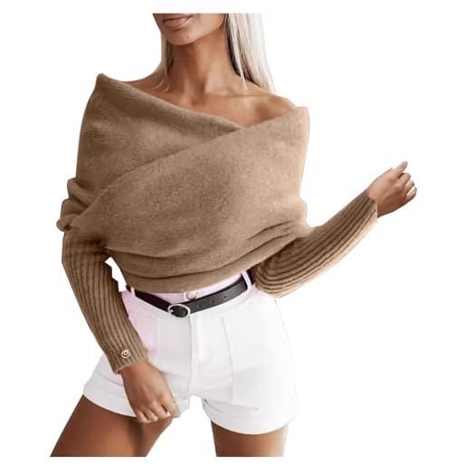 Generico maglioni donna invernale elegante maglione sciarpa maniche lunghe sciolto pullover curvy basic morbido sweater maglioni invernale autuno oversize maglione a maglia caldo casual lavorato