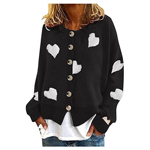 Generisch maglione da donna a maniche lunghe, con bottoni, casual, a coste, in lana corta, nero , l