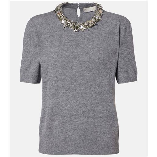 Tory Burch top in lana e cashmere con cristalli
