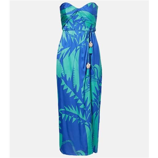 Poupette St Barth abito midi collina senza spalline con stampa