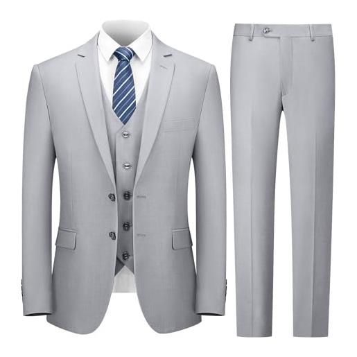 Cooper & Nelson set di 3 pezzi da uomo, 2 bottoni, slim fit, giacca, gilet, pantaloni e cravatta, grigio chiaro, l