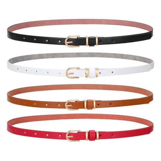 SANSTHS set di 4 cinture sottili da donna in pelle con fibbia in lega d'oro, i-4 pack rosso, m: fits pants size 30-36