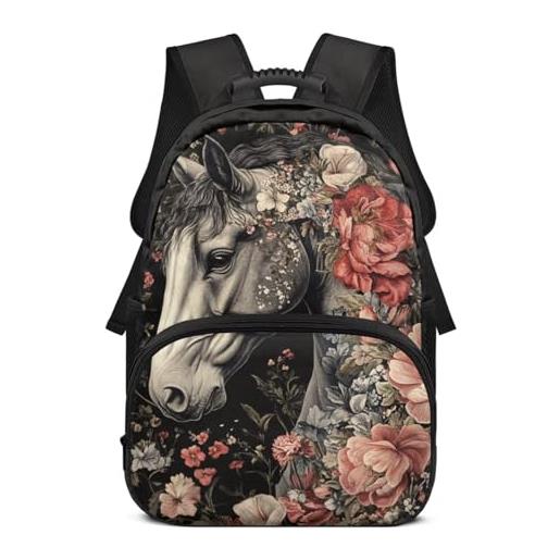 YDFISH zaini per bambini borsa per libri estetici per ragazze adolescenti zaino per laptop zaino zaino scuola elementare medio liceo, cavallo floreale. , medium