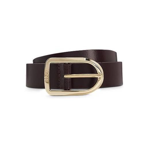 BOSS cintura in pelle con fibbia dorata con logo inciso, viola scuro