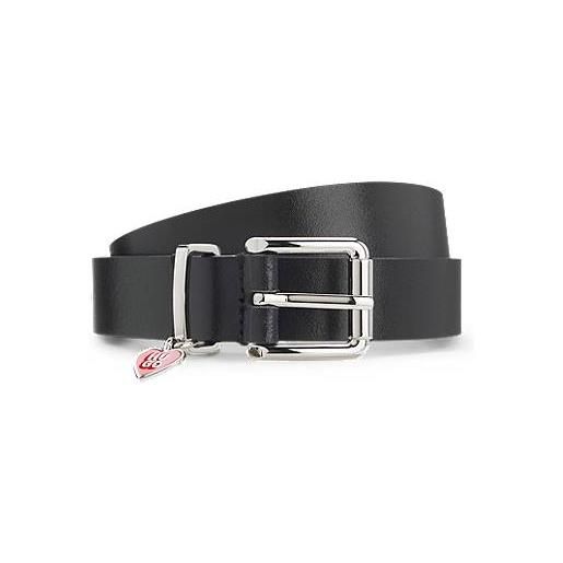 HUGO cintura in pelle italiana con ciondolo con logo impilato sul passante, nero