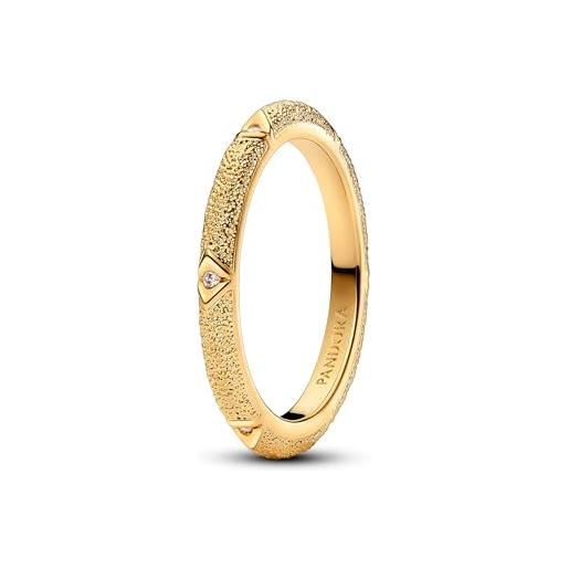 PANDORA me anello testurizzato placcato in oro 14k con zirconia cubica trasparente, 58