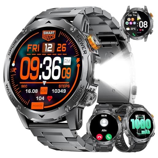 LIGE-2025 orologio smartwatch uomo con 1000 m. Ah batteria, 1,75 amoled militare smartwatch uomo con chiamate/torcia led/impermeabile ip68, 120+modalità sportive fitness tracker, android ios