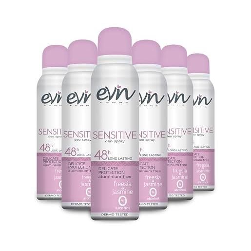 EVIN femme | deodorante donna spray 48h sensistive, fragranza fresia e jasmine, formula attiva per 48h, 6x150ml