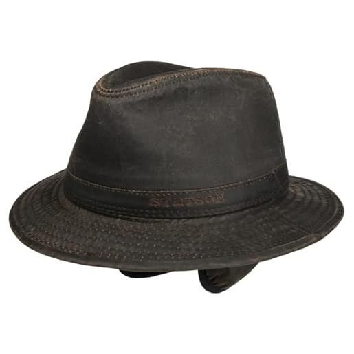 Stetson berico cappello traveller copriorecchie uomo fodera cotone tessuto used look autunno inverno