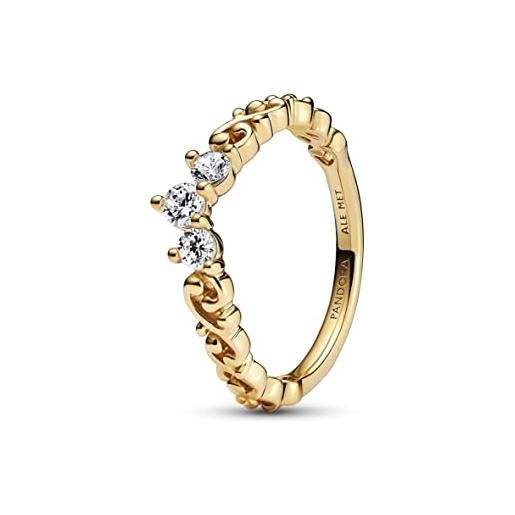 PANDORA anello moments regal con tiara placcato in oro 14k con zirconi cubici trasparenti, 54