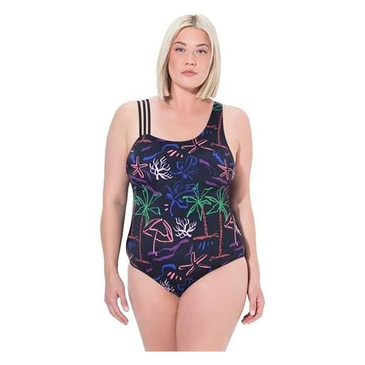 Ulla Popken costume da bagno da donna, taglie forti, taglie forti, stampa spiaggia, coppe morbide, riciclato 837795, nero, 54