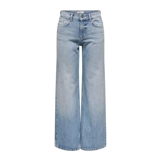 ONLY low waist onlhope wide dnm tai a vita bassa, media blu denim, 29w x 32l donna
